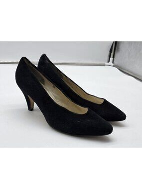 Jasmin Shoes Womens Size 7N Black Suede Pointed Toe Kitten Dress Pump Heels